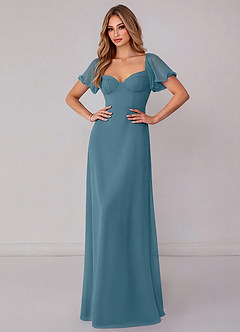 Azazie Fatima 신부 들러리 드레스 A라인 포켓이 있는 쉬폰 바닥 길이 드레스 image2