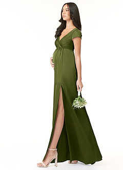 Azazie Allessia Maternity Bridesmaid Dresses A-Line Pleated Stretch Satin Floor-Length Dress image3