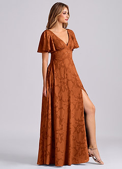 Azazie Kimber Bridesmaid Dresses Burnt Orange A-Line with Pockets Floral Burnout Dress image4