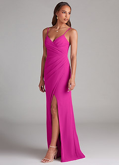 Azazie Maci Vestidos de damas de honor Vestido de Fucsia de Gasa de Corte Recto con Plisado image3