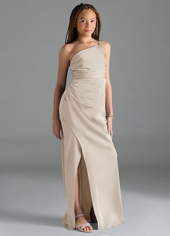 Azazie Eren Junior Frost Sheath Pleated Stretch Satin Dress image4