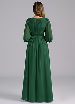 Azazie Palerma Bridesmaid Dresses Dark Green A-Line Long Sleeve Chiffon Dress image2