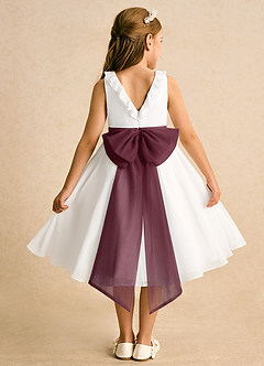 Azazie Dani Flower Girl Dresses Ivory Cabernet A-Line Bow Chiffon Dress image2