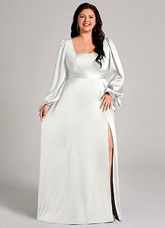 Azazie Leonia Suknie dla druhen Linia A Długi rękaw Satyna elastyczna Do ziemi Sukienka image11