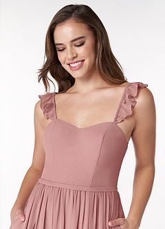 Azazie Metz Vente Finale Robe Trapèze en Mousseline de soie Froncé en cœur Rose Poussiéreuse image5