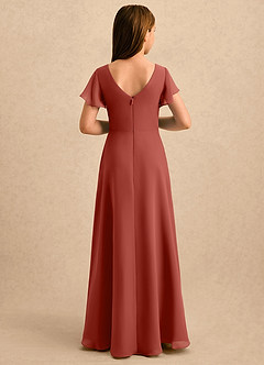Azazie Lia Girls Formal Final Sale Terracotta A-Line Pleated Chiffon Dress image2