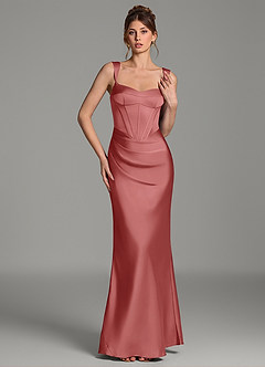 Azazie Mela Brautjungfernkleider Etui Korsett Stretch-Satin Kleid Antike Rose image5