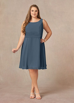 Azazie Shirley Abiti per la Madre della Sposa Abito A-Line in Chiffon con Scollo a U a Pieghe Blu Nettuno image11