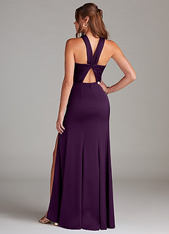 Azazie Rue Bridesmaid Dresses Grape A-Line Pleated Stretch Satin Dress image7