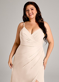 Azazie Maci Bridesmaid Dresses White Alabaster Sheath Pleated Chiffon Dress image12