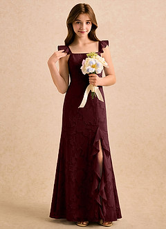 Azazie Novanlie Girls Formal Flower Girl Dresses Cabernet Mermaid Bow Floral Burnout Dress image5