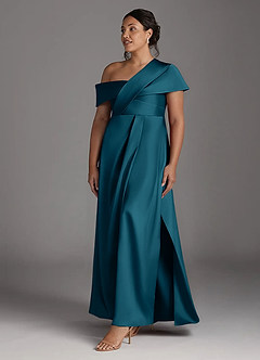 Azazie Milton Mother of the Bride Dresses Ink Blue A-Line Pleated Stretch Satin Dress image11