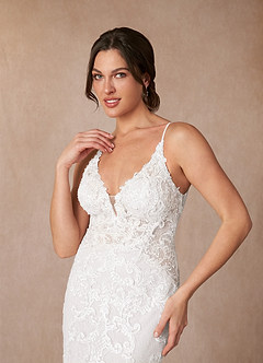 Azazie Selene Wedding Dresses Diamond White Mermaid V-Neck Lace Dress image5