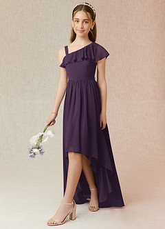Azazie Mango Junior Plum A-Line Ruched Chiffon Dress image3