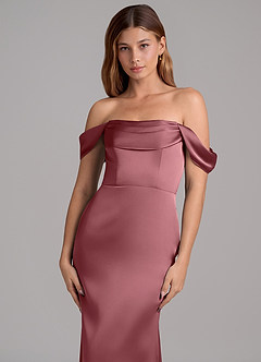 Azazie Miley 신부 들러리 드레스 인어 오프 더 숄더 스트레치 새틴 바닥 길이 드레스 image2