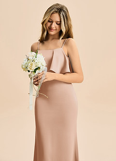 Azazie Galene Junior Havfrue Stræk satin Gulv-længde Junior brudepige Kjole image5