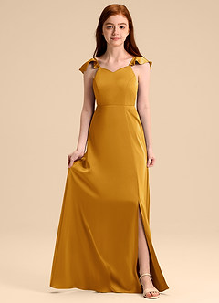 Azazie Everett Junior Klä av A-Line i Stretch Satin Rosett image1