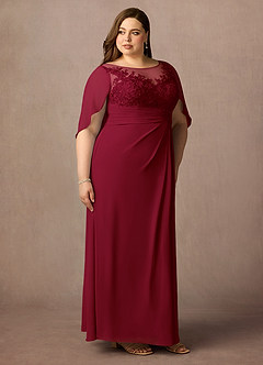 Azazie Hera Mother of the Bride Dresses Burgundy A-Line Lace Capelet Chiffon Dress image10
