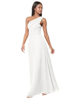 Azazie Ashley Brudtärnklänningar Klä av A-Linje i Chiffong Rynkad Vit image4