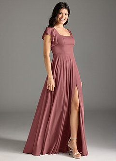 Azazie Bondi Robes de demoiselle d'honneur Robe Trapèze en Maille Rayé Rose Du Désert image6