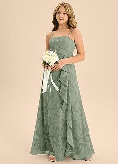 Azazie Kaylee Junior Agave A-Line with Belt Floral Burnout Dress image6