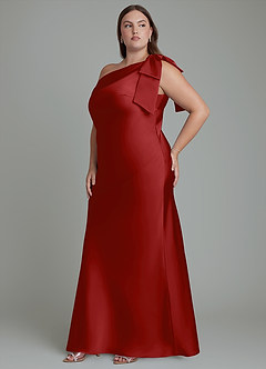 Azazie Yuanna Bridesmaid Dresses Pomegranate Mermaid One Shoulder Stretch Satin Dress image12