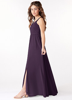 Azazie Evie Junior Plum A-Line Pleated Chiffon Dress image2