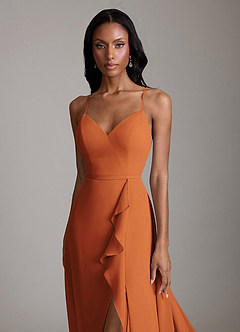 Azazie Naeem Bridesmaid Dresses Cinnamon A-Line V-Neck Ruffle Chiffon Dress image6