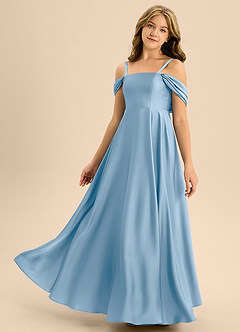 Azazie Rowena Junior Powder Blue A-Line Bow Stretch Satin Dress image6