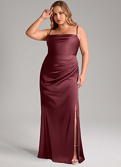 Azazie Leonis Bridesmaid Dresses Merlot Mermaid Pleated Stretch Satin Convertible Dress image11