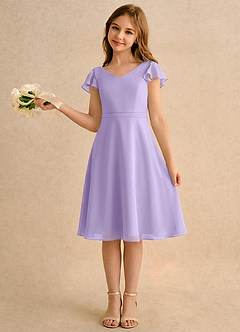 Azazie Narin Girls Formal Flower Girl Dresses Lilac A-Line with Sleeves Chiffon Dress image1