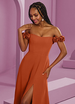 Barbie ♥ Azazie Jurken voor bruidsmeisjes Converteerbaar Jurk van Chiffon met A-Lijn Off the Shoulder Verbrande Sinaasappel image10