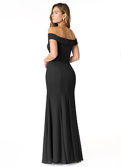 Azazie Lecia Robes de demoiselle d'honneur Robe Empire Convertible en Mousseline de soie Schulterfrei, plissiert Noir image5