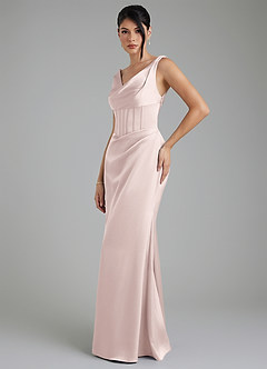 Azazie Spencer Bridesmaid Dresses Blushing Pink Mermaid Pleated Stretch Satin Dress image3