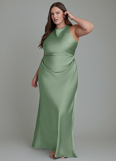 Azazie Evadne Bridesmaid Dresses Matcha Sheath Pleated Stretch Satin Dress image11