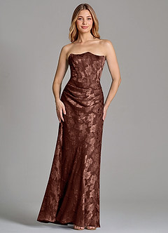 Azazie Ezrena Bridesmaid Dresses Espresso Mermaid Strapless Floral Burnout Convertible Dress image4