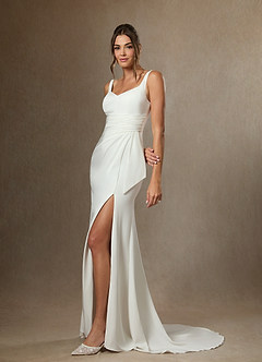 Azazie Isabella Wedding Dresses Diamond White Mermaid Pleated Crepe Back Satin Dress image1