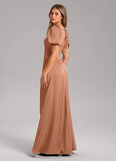Azazie Fyona Bridesmaid Dresses Bronzer A-Line Pleated Stretch Satin Dress image5