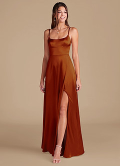 Azazie Halsey Bridesmaid Dresses Auburn A-Line Side Slit Metallic Satin Dress image3