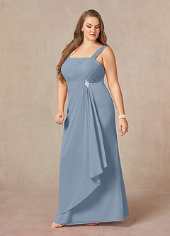 Azazie Weisz Kleider für die Brautmutter A-Linie Quadratischer Ausschnitt Gefaltet Chiffon Kleid Staubblau image5
