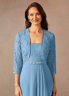 Azazie Ainsling Mother of the Bride Dresses Steel Blue A-Line Square Neckline Lace Chiffon Dress image8