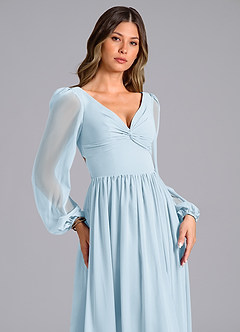 Azazie Zeya Bridesmaid Dresses Sky Blue A-Line Long Sleeve Chiffon Dress image5