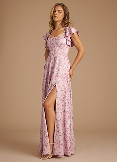 Azazie Bondi At-home Try On Dresses Rosette Dreamy Floral A-Line Ruched Dreamy Floral Dress image4