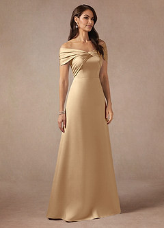 Azazie Amelia Abiti per la Madre della Sposa Abito A-Line in Raso Elasticizzato a Spalla Scoperta Champagne image4
