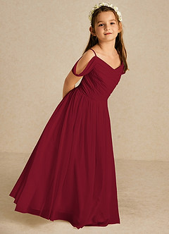 Azazie Chelle Blumenmädchenkleider A-Linie Plissee Chiffon Kleid Burgunderrot image5
