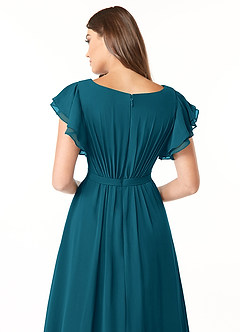 Azazie Daphne Bescheidene Brautjungfernkleider A-Linie Gekräuselt Chiffon Bodenlänge Kleid image5