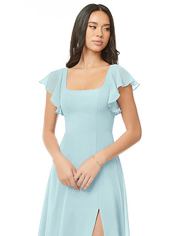 Azazie Bondi Bridesmaid Dresses Sea Glass A-Line Ruched Chiffon Dress image4