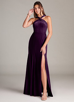 Azazie Rue Bridesmaid Dresses Grape A-Line Pleated Velvet Dress image3