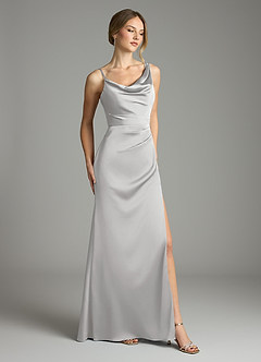 Azazie Samara Suknie dla druhen Syrena Pofałdowany Satyna elastyczna Do ziemi Sukienka image4