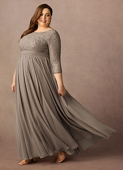 Azazie Carmena Kleider für die Brautmutter A-Linie Pailletten Chiffon Kleid Taupe image4